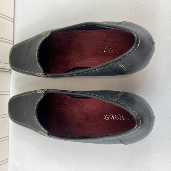 Aerosoles Black Leather Hi Power Square Toe Heeled Loafer 2” Heel Pump Sz 10 - Picture 5 of 14